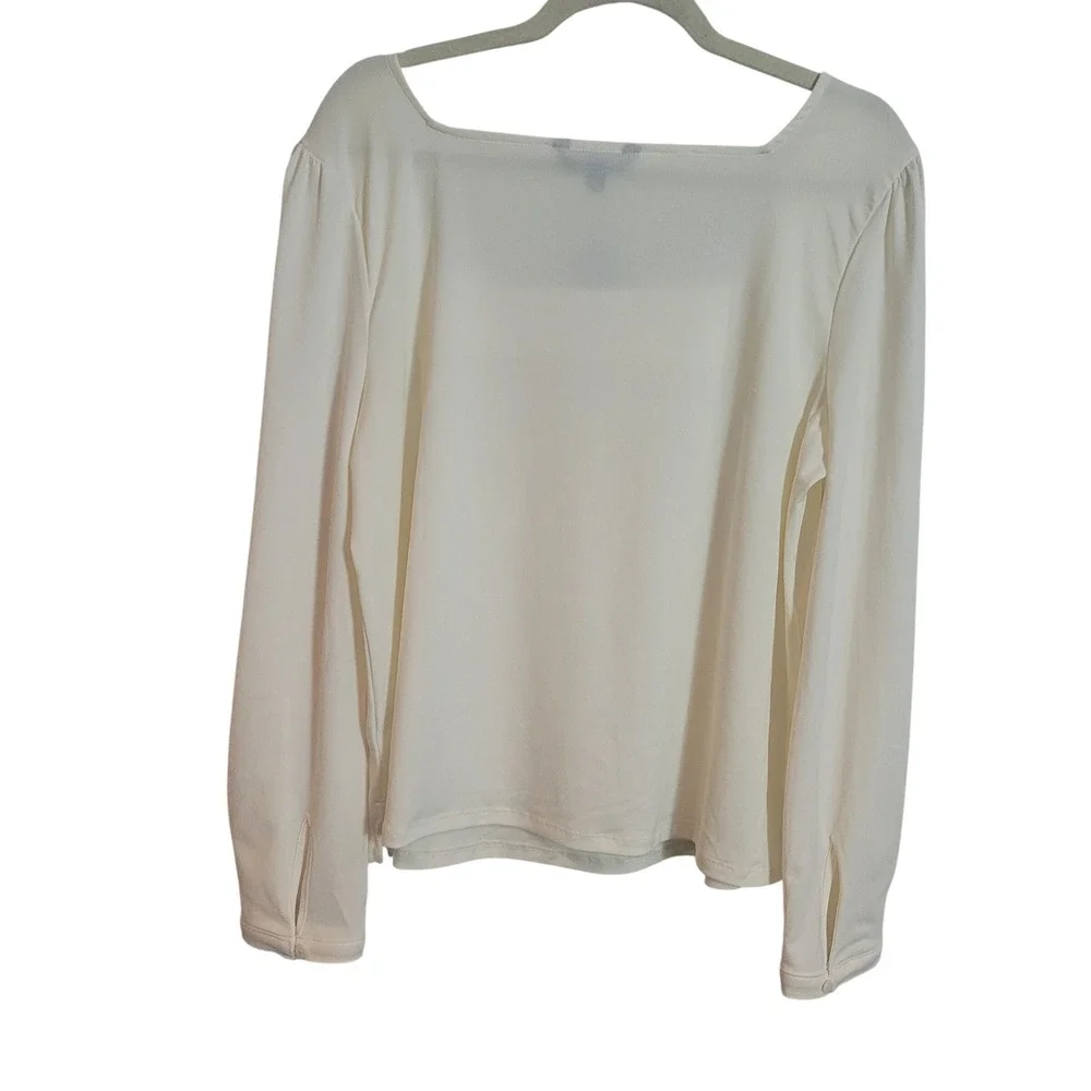 Banana Republic Womens XL Off White Square Neck Puff Shoulder Long Sleeve Blouse